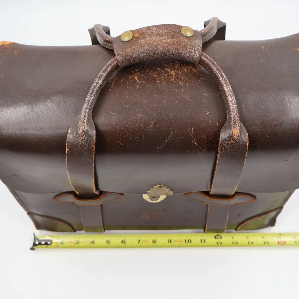 US Property Briefcase Leather Type VIII Brown Vintage Military Attache Bag 16in